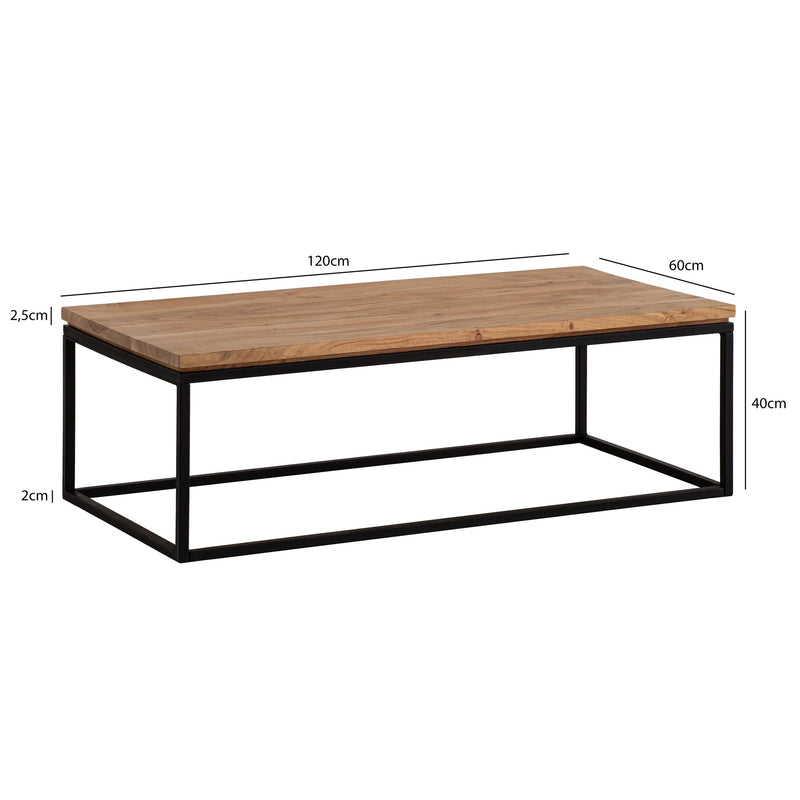 Couchtisch Akazie Massivholz Metall 120x60x40cm Rechteckig Modern