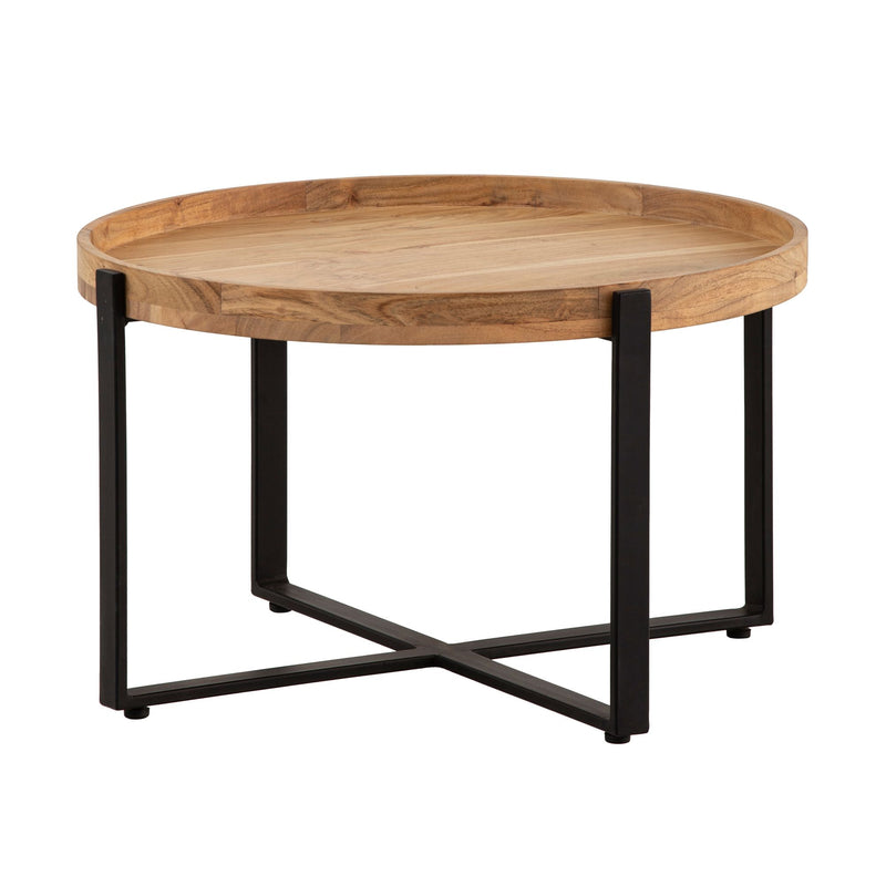 Couchtisch Akazie Massivholz Metall Rund 60x60x36cm Industrial Braun