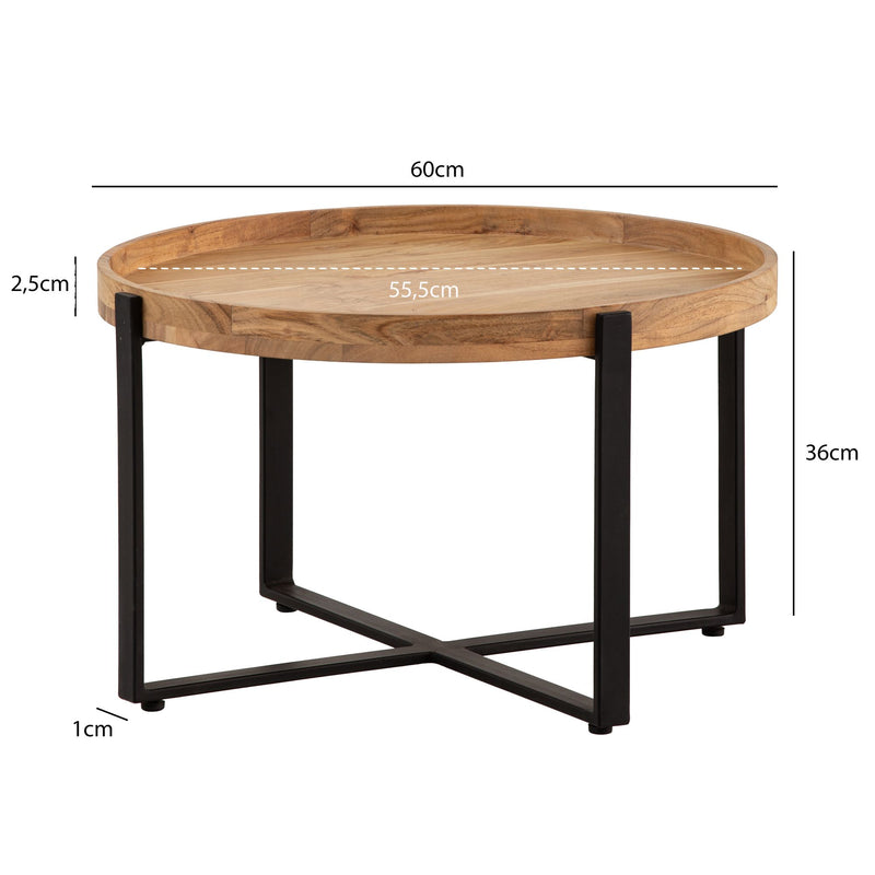 Couchtisch Akazie Massivholz Metall Rund 60x60x36cm Industrial Braun