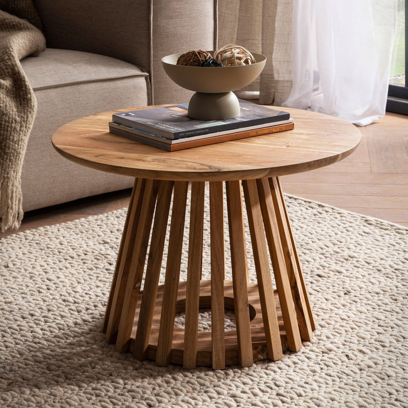 Couchtisch Akazie Massivholz Rund 60x60x40cm Gittergestell Modern