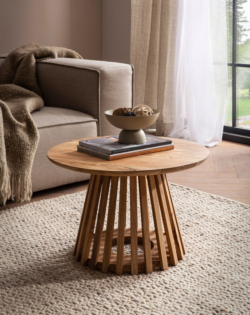 Couchtisch Akazie Massivholz Rund 60x60x40cm Gittergestell Modern