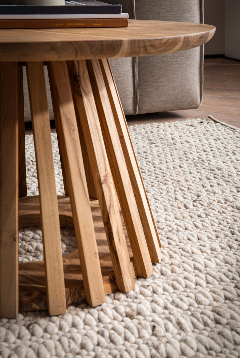 Couchtisch Akazie Massivholz Rund 60x60x40cm Gittergestell Modern