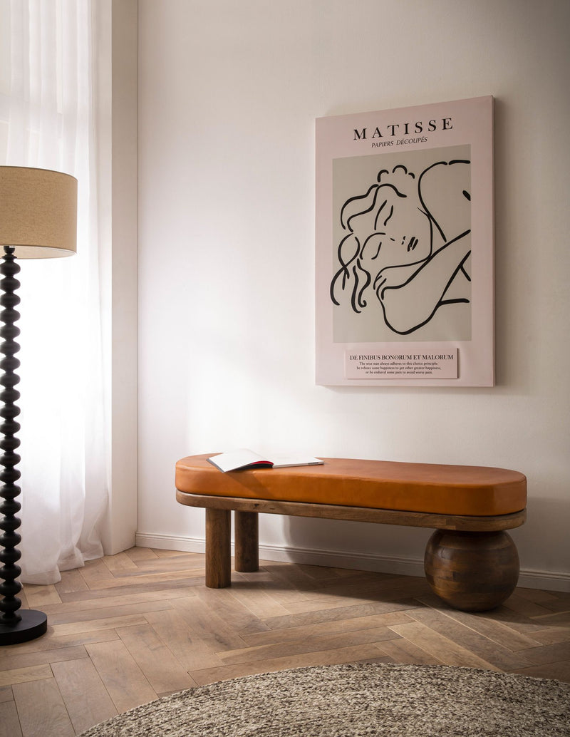 Sitzbank Ziegenleder Mango Massivholz 140x47x40cm Braun Modern
