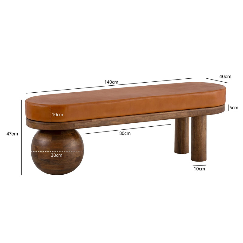 Sitzbank Ziegenleder Mango Massivholz 140x47x40cm Braun Modern