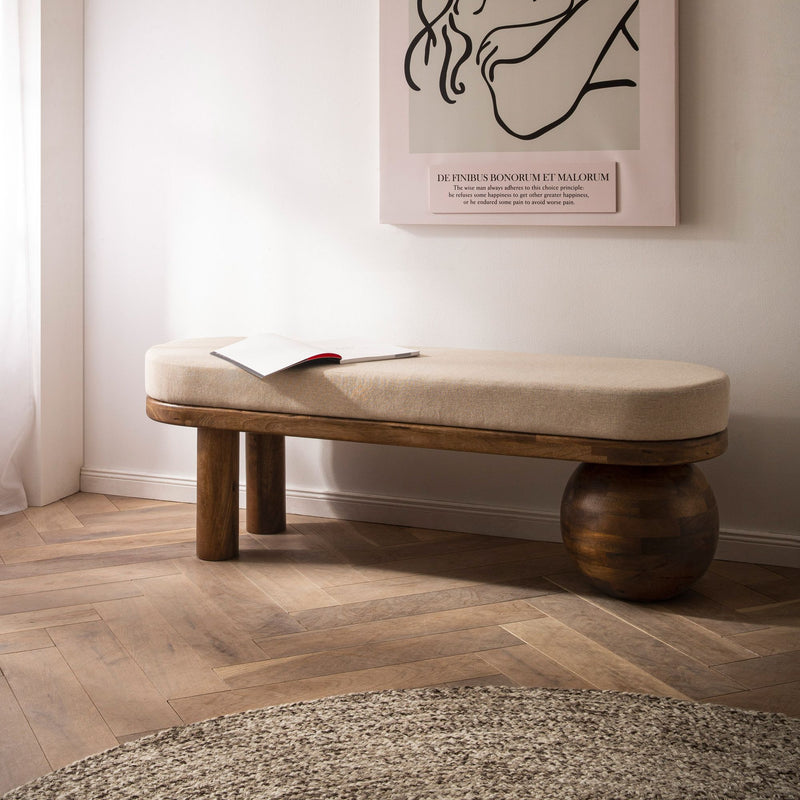 Sitzbank Mango Massivholz 140cm Polster Beige Modern Flur
