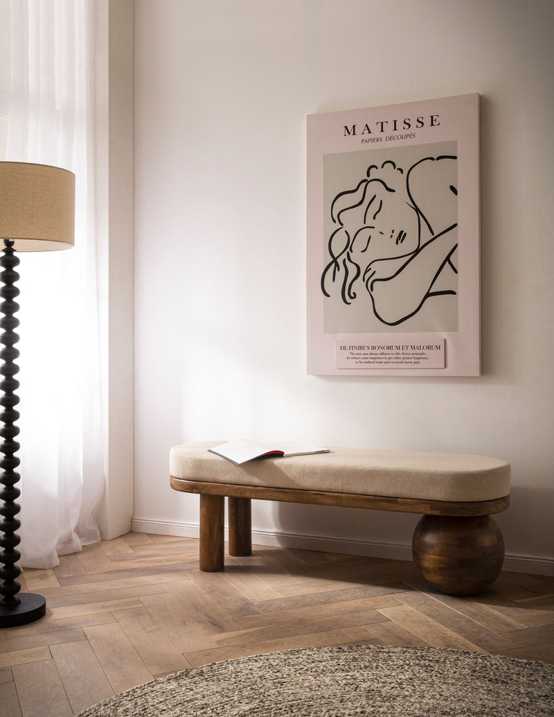 Sitzbank Mango Massivholz 140cm Polster Beige Modern Flur