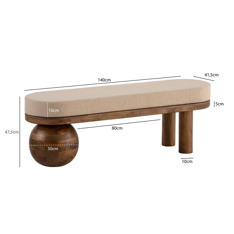 Sitzbank Mango Massivholz 140cm Polster Beige Modern Flur