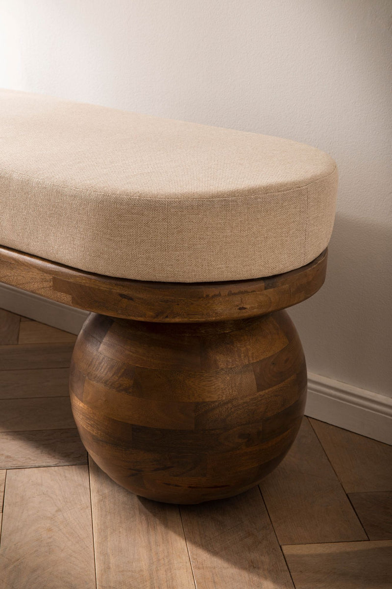 Sitzbank Mango Massivholz 140cm Polster Beige Modern Flur