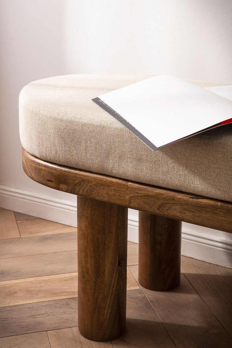 Sitzbank Mango Massivholz 140cm Polster Beige Modern Flur