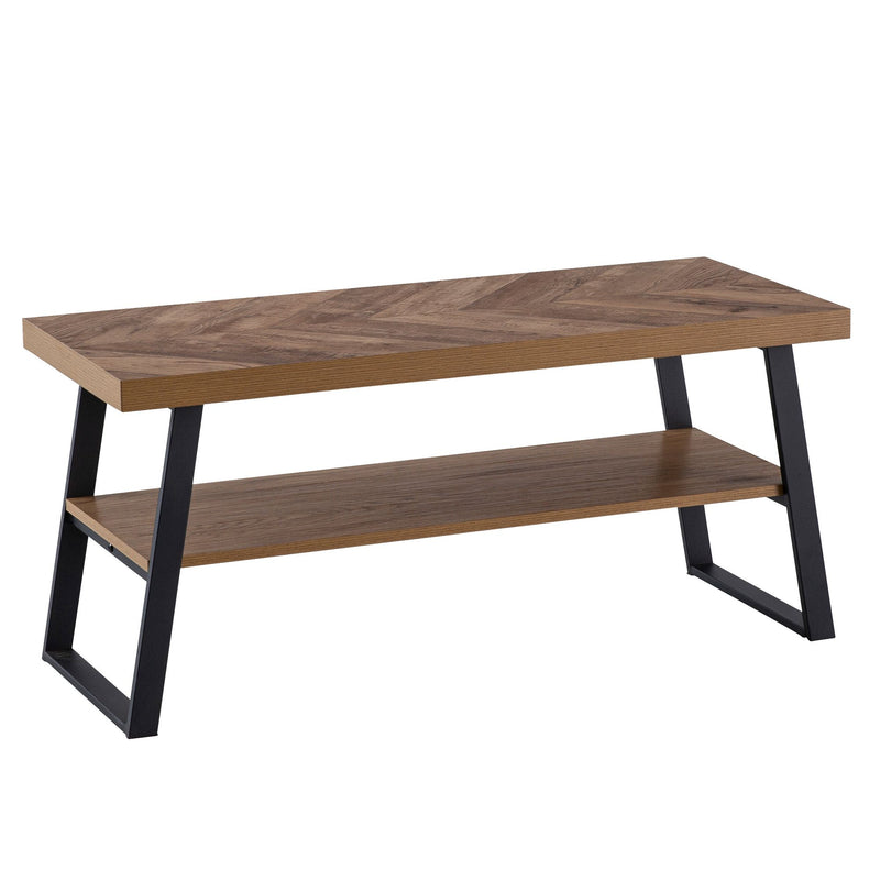 Couchtisch 100x40x41cm Fischgrätmuster Braun Metallgestell Ablage Modern