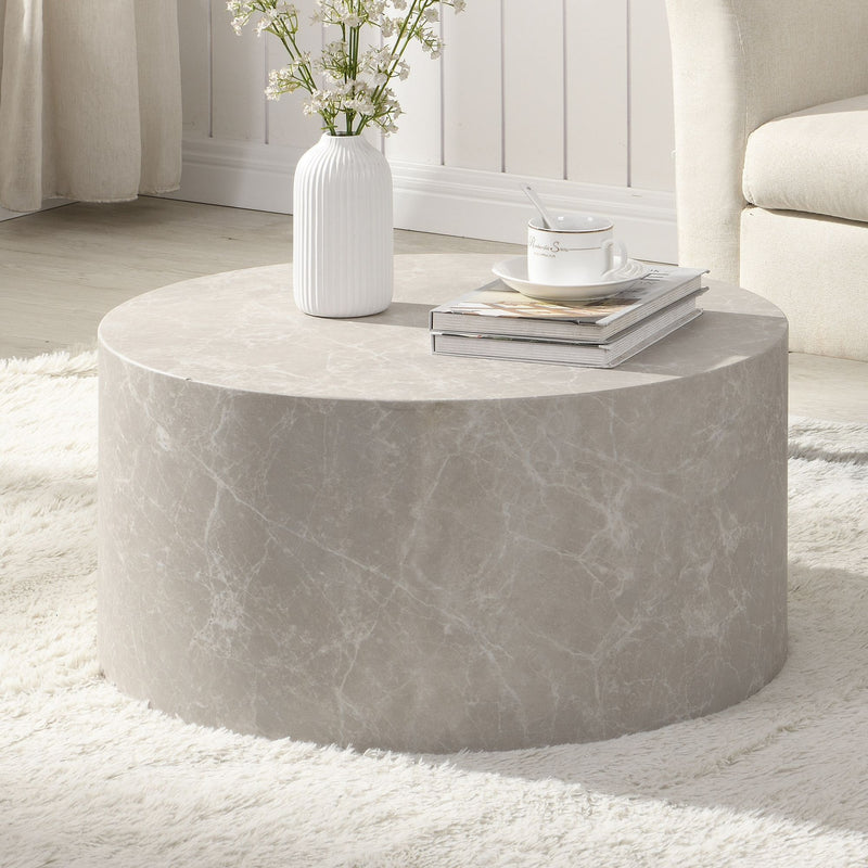 Couchtisch MONOBLOC 60x60x30cm Stein-Optik Sandfarben Rund Modern