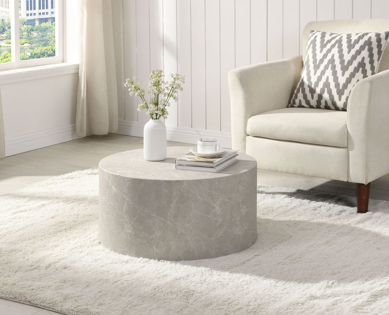 Couchtisch MONOBLOC 60x60x30cm Stein-Optik Sandfarben Rund Modern