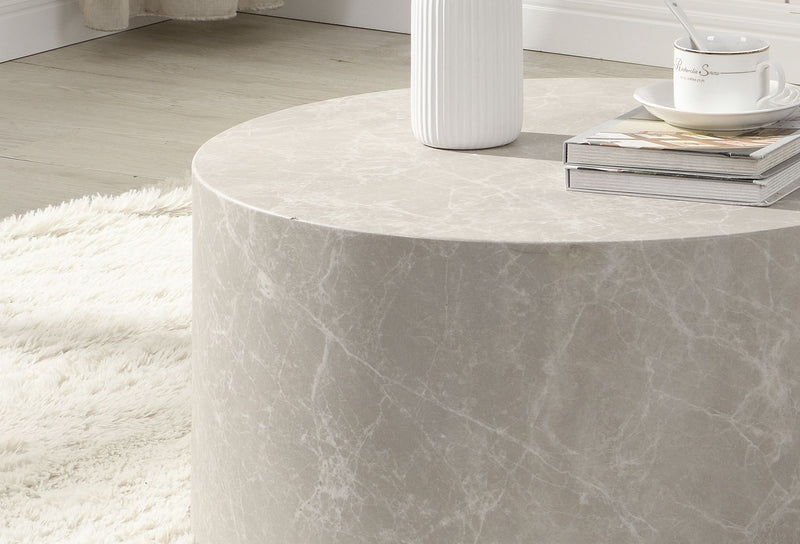 Couchtisch MONOBLOC 60x60x30cm Stein-Optik Sandfarben Rund Modern