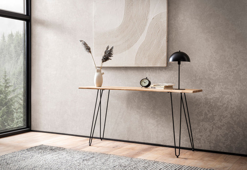 Konsolentisch Akazie Massivholz Baumkante 150x36x75cm Metallbeine Modern