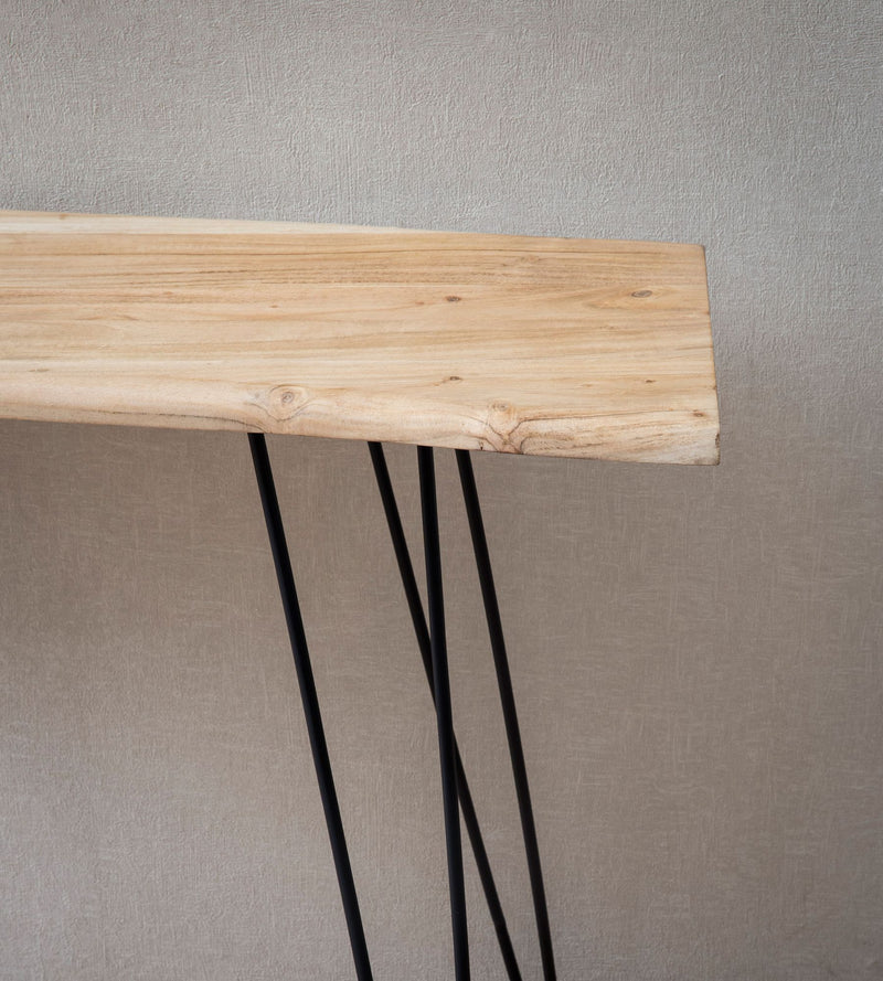 Konsolentisch Akazie Massivholz Baumkante 150x36x75cm Metallbeine Modern