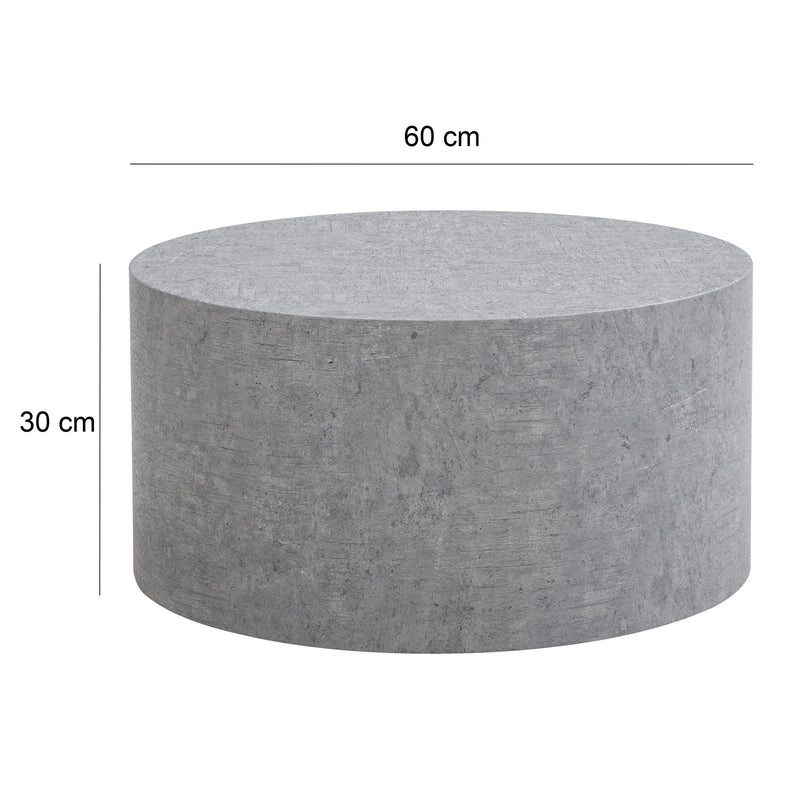 Couchtisch MONOBLOC 60x60x30cm Beton-Optik Grau Rund Modern