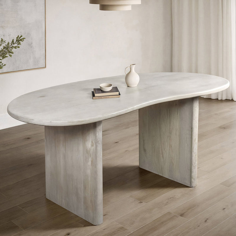 Esszimmertisch 180x90 Mango Massivholz Weiß Retro Nierenform