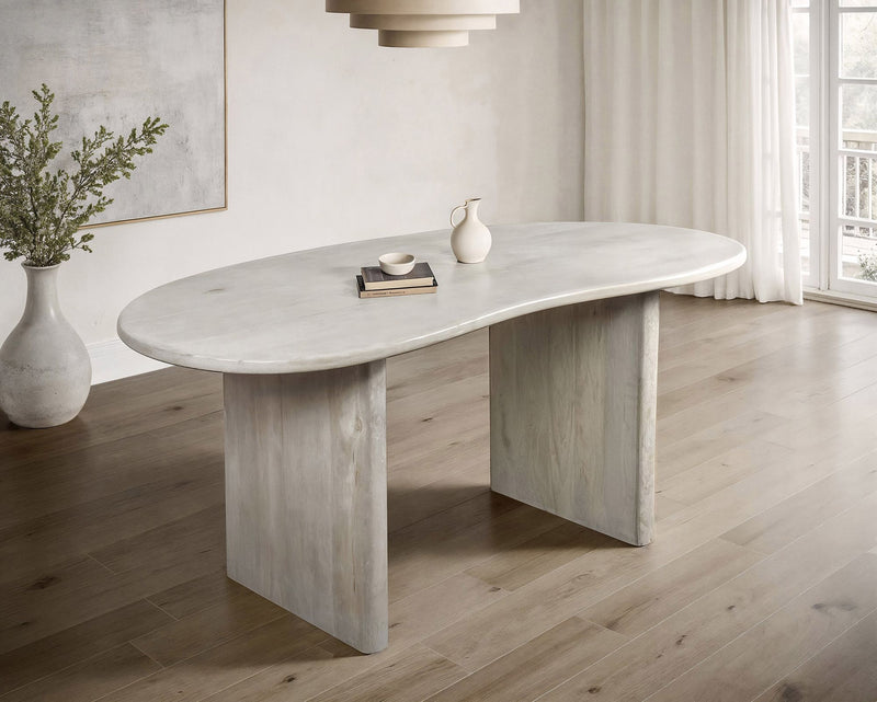 Esszimmertisch 180x90 Mango Massivholz Weiß Retro Nierenform