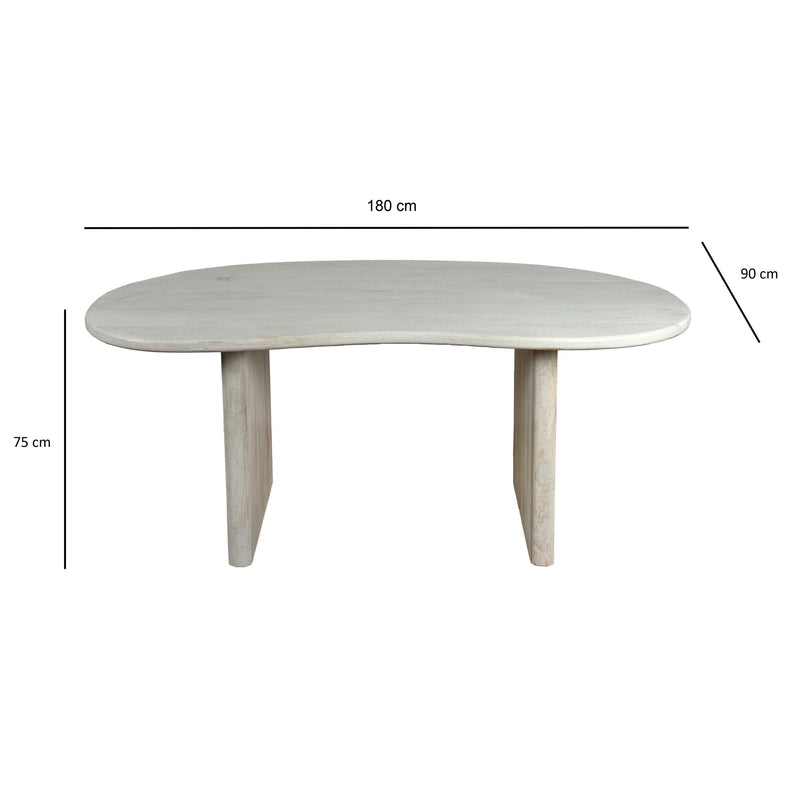 Esszimmertisch 180x90 Mango Massivholz Weiß Retro Nierenform