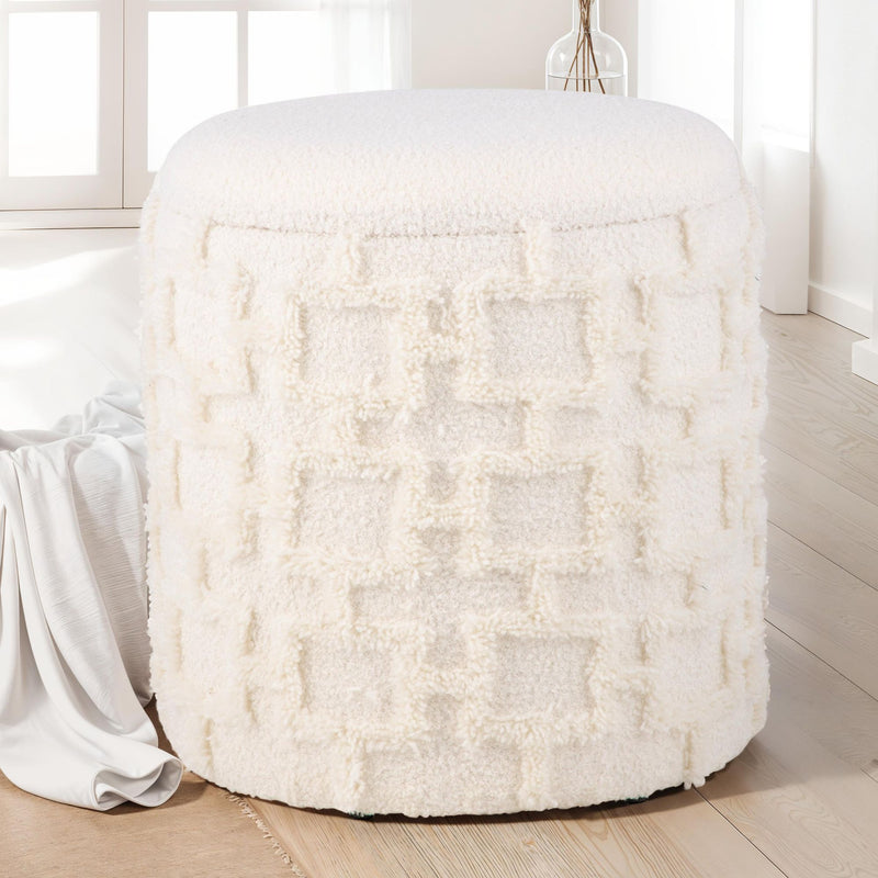 Sitzhocker mit Stauraum 45x40 cm Strukturstoff Creme Modern
