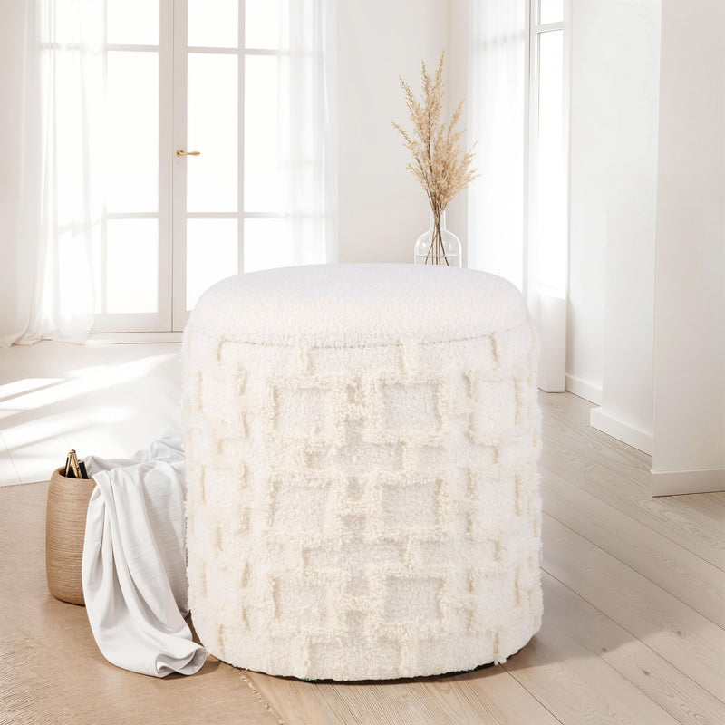 Sitzhocker mit Stauraum 45x40 cm Strukturstoff Creme Modern