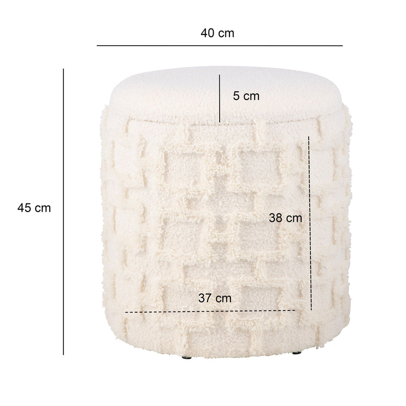 Sitzhocker mit Stauraum 45x40 cm Strukturstoff Creme Modern