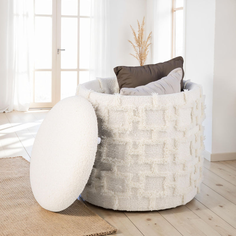 Sitzhocker mit Stauraum 45x40 cm Strukturstoff Creme Modern