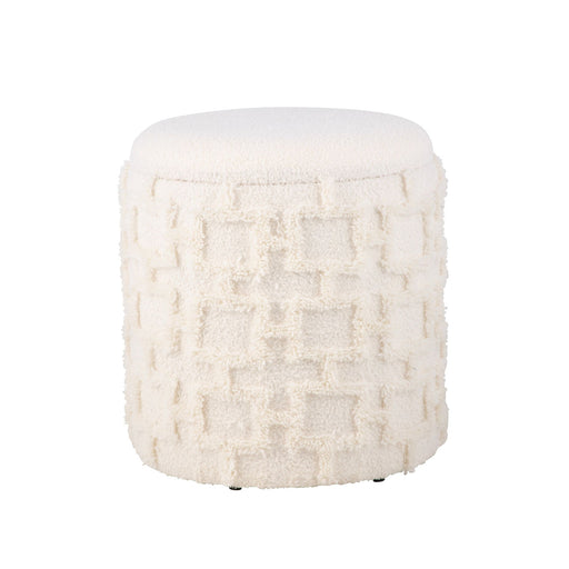 Sitzhocker mit Stauraum 45x40 cm Strukturstoff Creme Modern in Gesamtansicht mit strukturiertem Bezug in Creme.