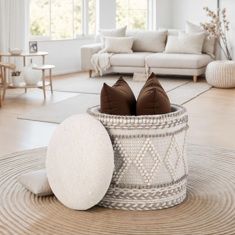 Sitzhocker mit Stauraum Ø40xH45cm Stoff Boho Design gepolstert