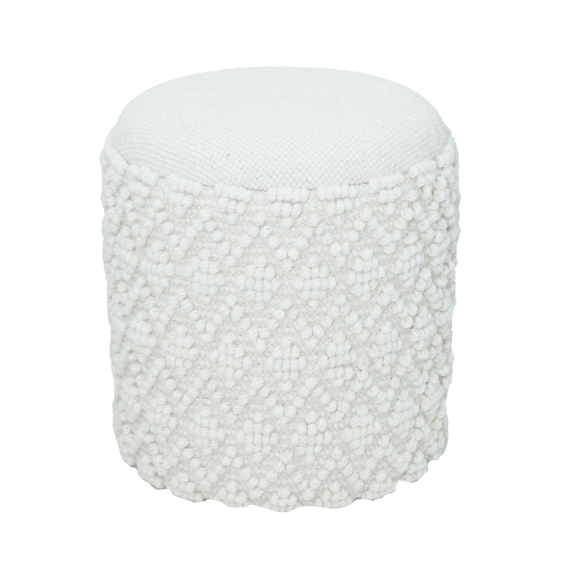 Hocker Boho Wolle mit Stauraum Weiß Ø40xH45cm abnehmbar Sitzfläche
