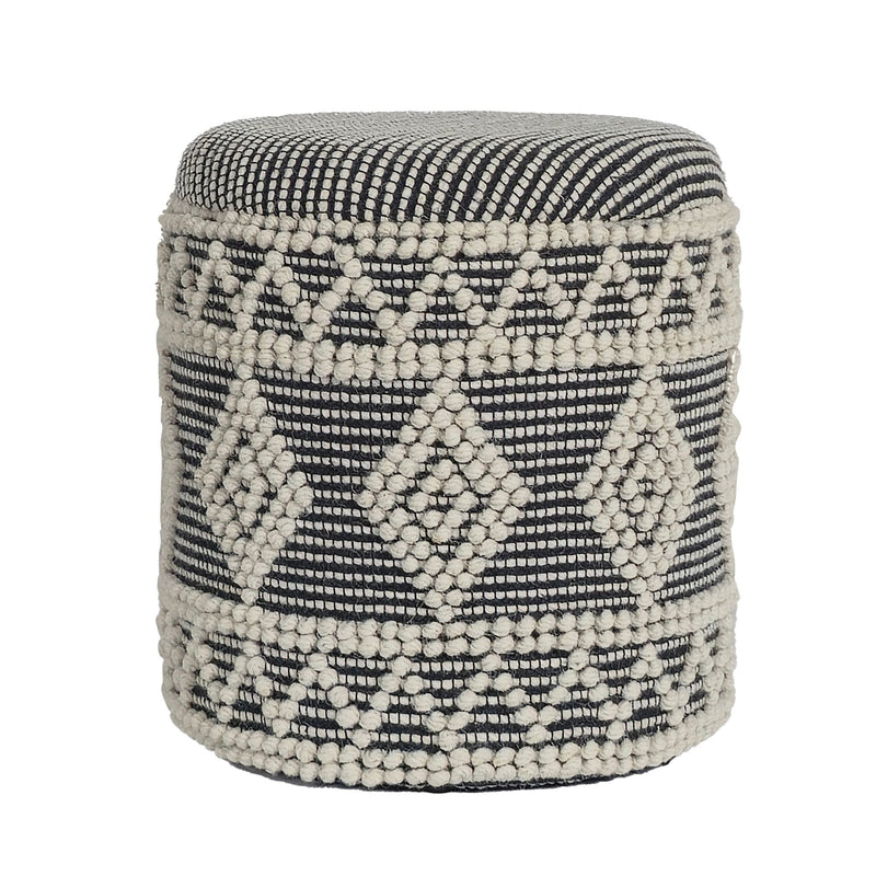 Hocker Boho Wolle Grau-Creme Ø40x45cm mit Stauraum abnehmbarer Deckel