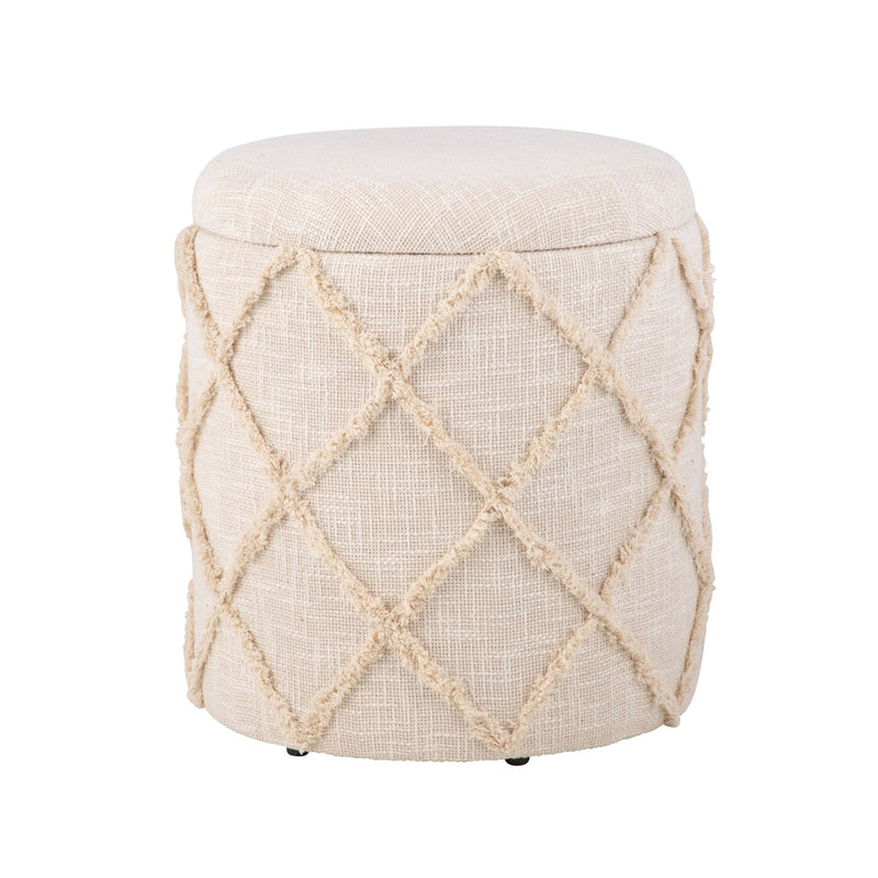 Sitzhocker Stauraum 40x40x45cm Creme Baumwolle Boho abnehmbarer Deckel