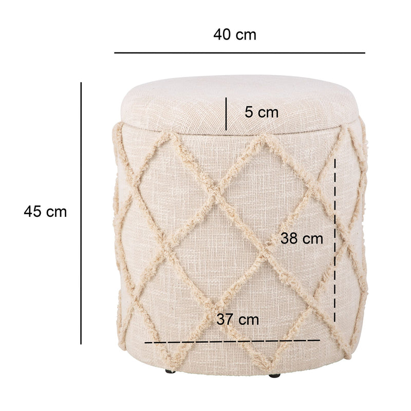 Sitzhocker Stauraum 40x40x45cm Creme Baumwolle Boho abnehmbarer Deckel