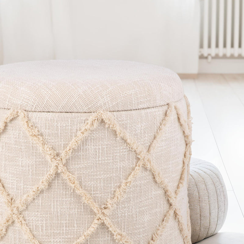 Sitzhocker Stauraum 40x40x45cm Creme Baumwolle Boho abnehmbarer Deckel