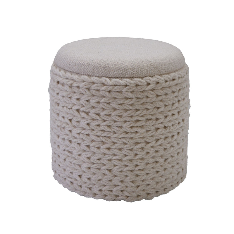 Sitzhocker Stauraum Wolle rund 40x40x45 cm Boho Stil Creme Weiß