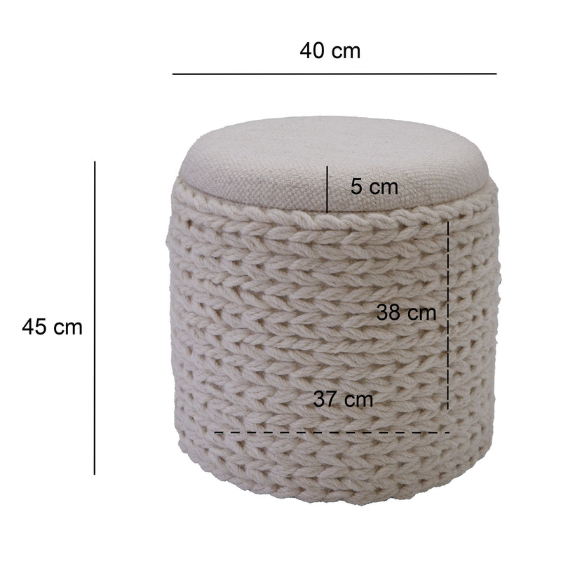 Sitzhocker Stauraum Wolle rund 40x40x45 cm Boho Stil Creme Weiß