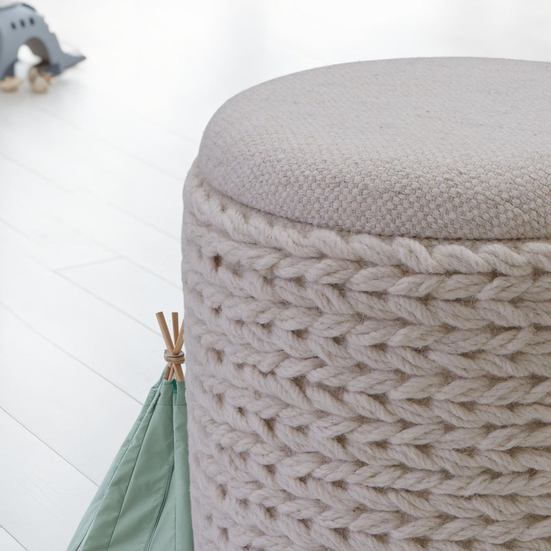 Sitzhocker Stauraum Wolle rund 40x40x45 cm Boho Stil Creme Weiß
