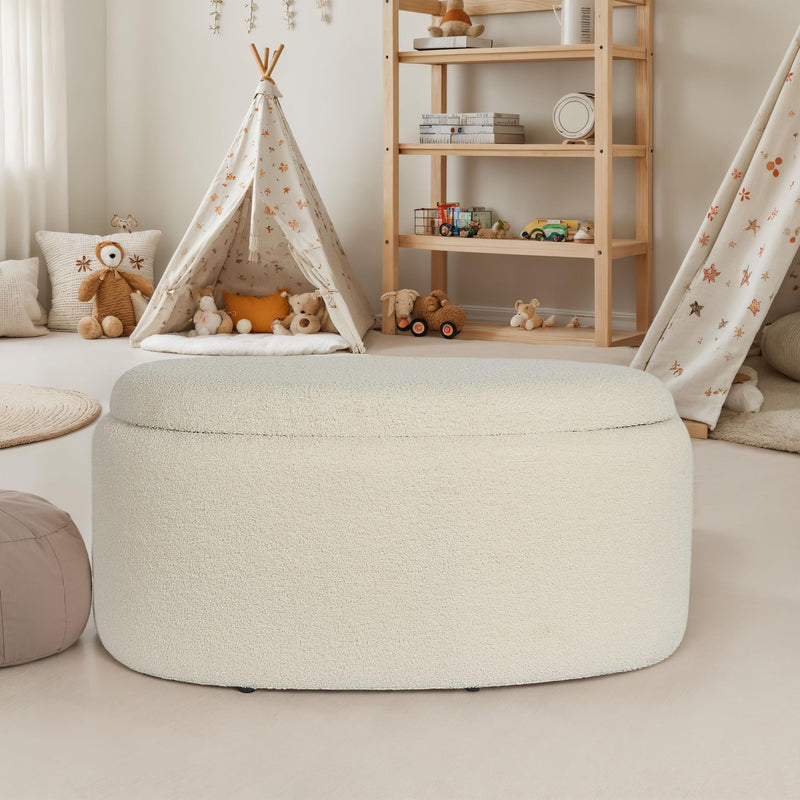 Sitzhocker mit Stauraum Stoff oval 81cm Creme Polsterhocker modern