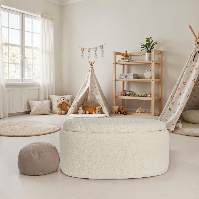 Sitzhocker mit Stauraum Stoff oval 81cm Creme Polsterhocker modern