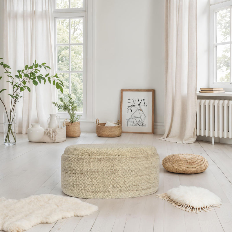 Sitzhocker mit Stauraum Wolle oval 81cm Braun Polsterhocker modern