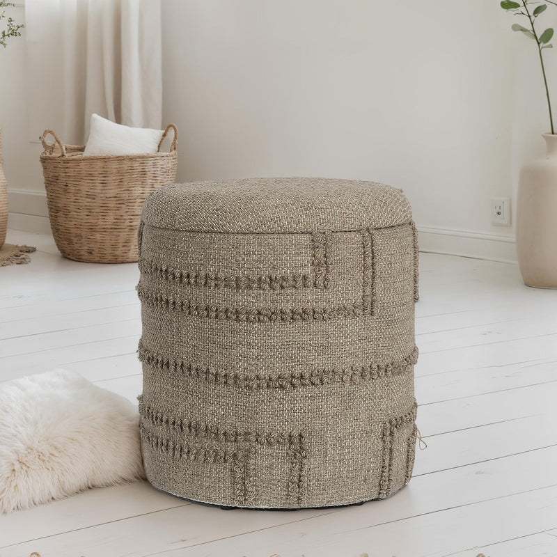 Sitzhocker rund Wolle Braun Ø40x45cm mit Stauraum Boho Design