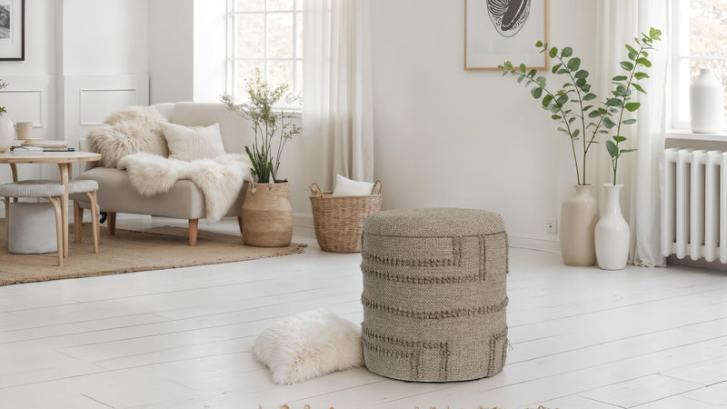 Sitzhocker rund Wolle Braun Ø40x45cm mit Stauraum Boho Design