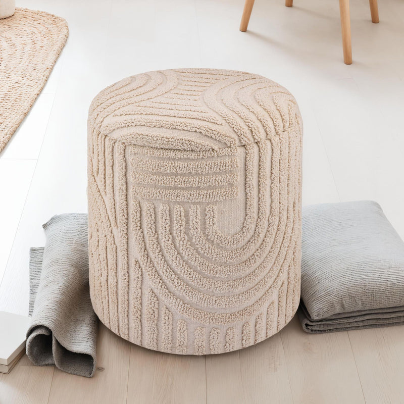 Dekohocker Stauraum Baumwolle Ø40×45cm abnehmbarer Deckel Beige Boho