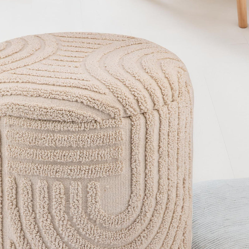 Dekohocker Stauraum Baumwolle Ø40×45cm abnehmbarer Deckel Beige Boho