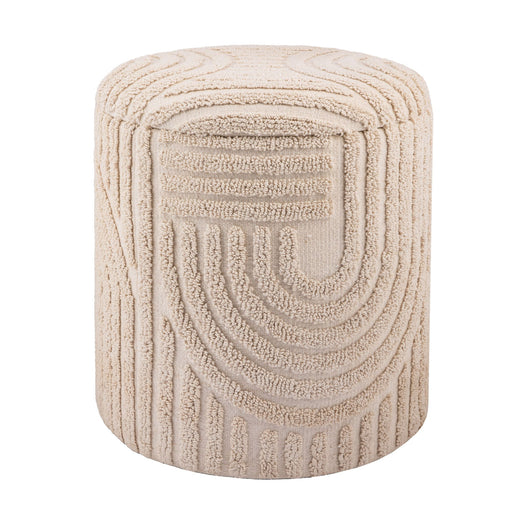 Dekohocker Stauraum Baumwolle mit beigem Bezug und geometrischem Bogenmuster in Gesamtansicht.