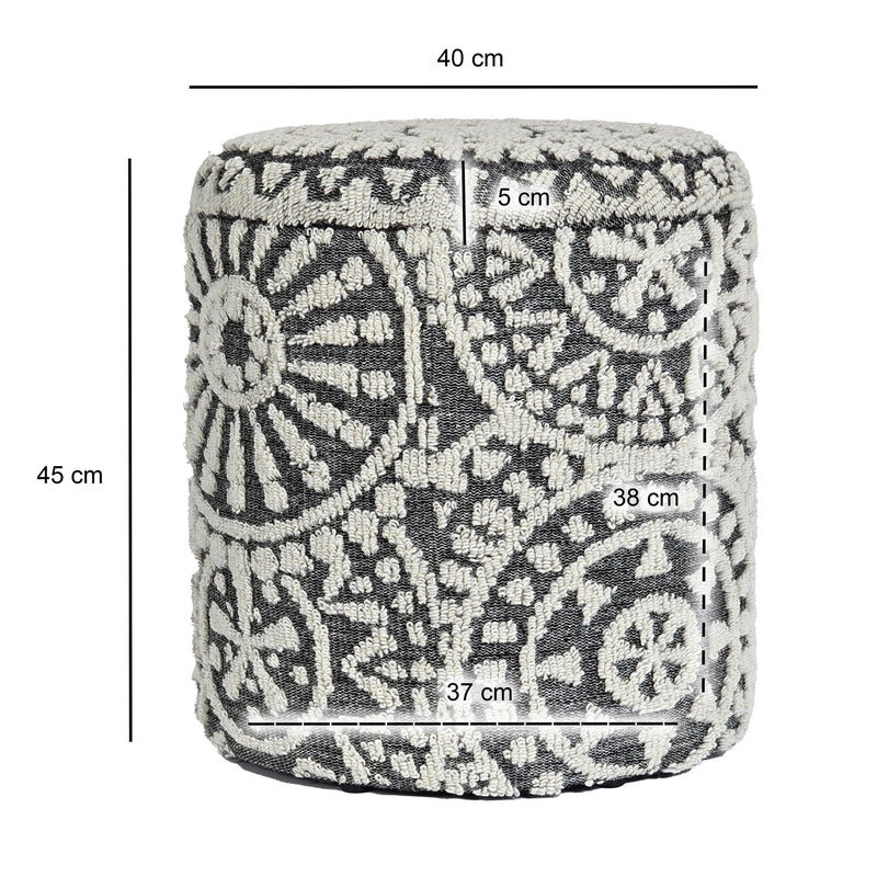 Sitzhocker rund Ø40x45cm Wolle Grau-Creme Stauraum Boho Design