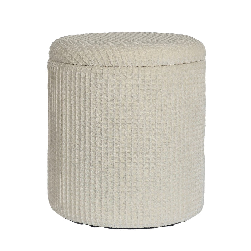 Sitzhocker mit Stauraum rund Ø40x45 cm Beige Baumwolle abnehmbar