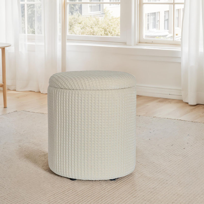 Sitzhocker mit Stauraum rund Ø40x45 cm Beige Baumwolle abnehmbar