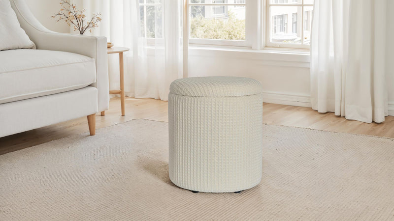 Sitzhocker mit Stauraum rund Ø40x45 cm Beige Baumwolle abnehmbar