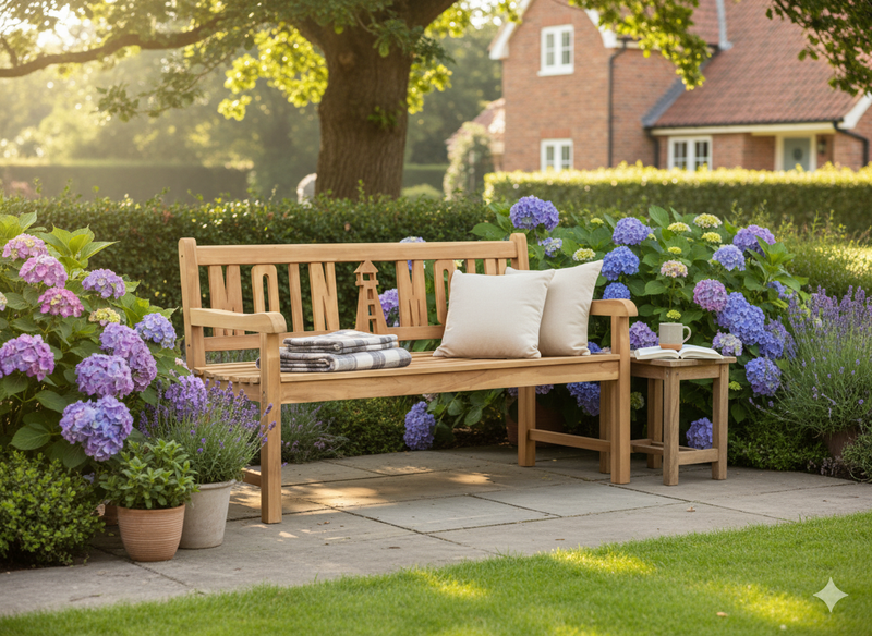 Gartenbank Teak 3-Sitzer MOIN MOIN mit Leuchtturm | Outdoor